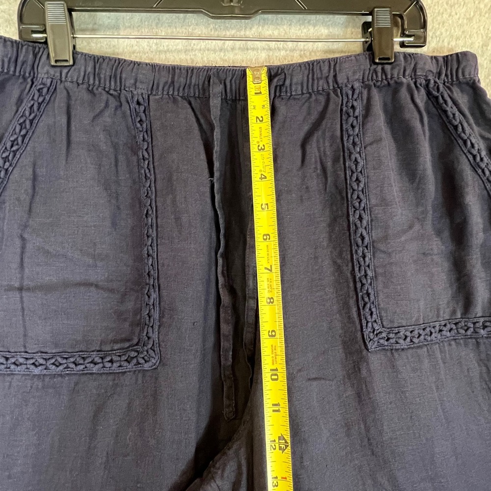 Joie Linen Pants Womens XL Navy Blue Crochet Trim Wide Leg Crop Notical Beahy - Picture 5 of 8